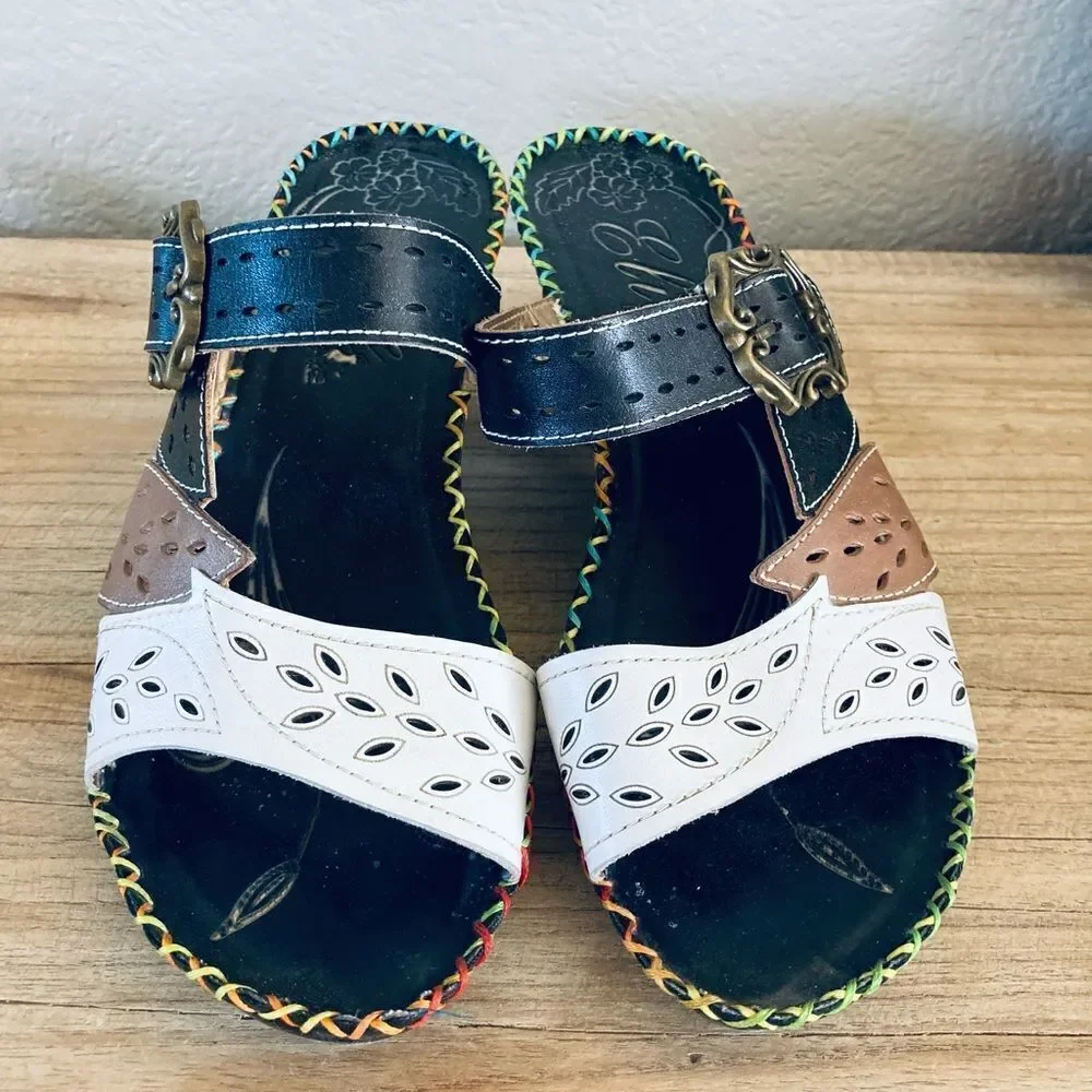 Elite Leather Laser Cutout Patchwork Design Sandals 9